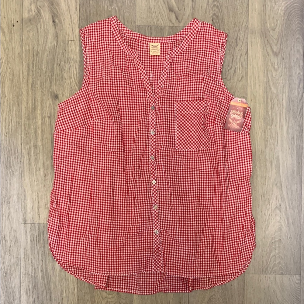 Faded Glory Red and White Sleeveless Button Down Shirt